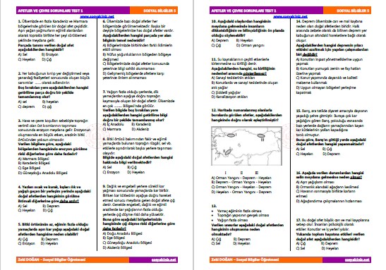 Afetler ve Çevre Sorunları Test 1
