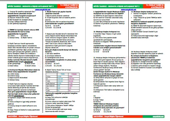 Büyük Taarruz – Mudanya Ateşkes Antlaşması Test 2