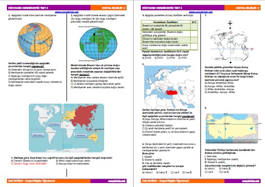 Ülkemizin Kıtaların Okyanusların Konum Özellikleri Test 3