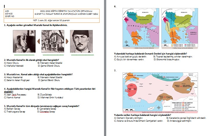 T.C. İnkılap Tarihi BEP 1.Dönem 2.Yazılı