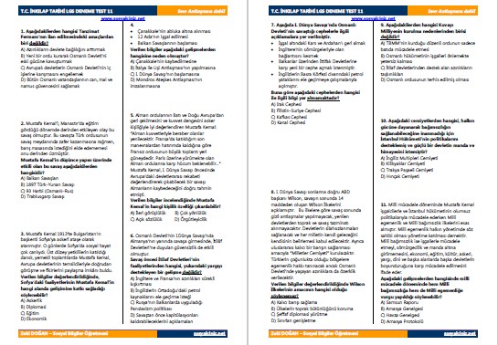 T.C. İnkılap Tarihi LGS Deneme Testi 11