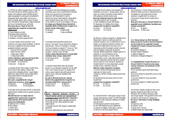 T.C.İnkılap Tarihi İlk 2 Ünite Tarama Testi