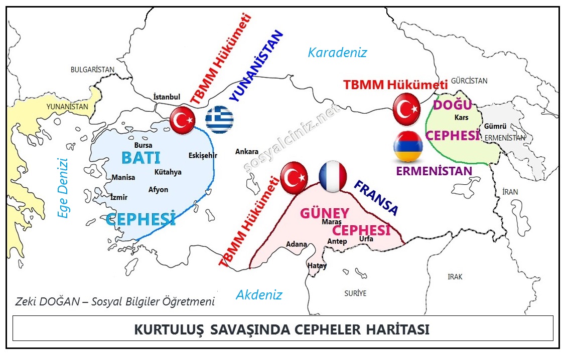 Kurtuluş Savaşında Cepheler Haritası