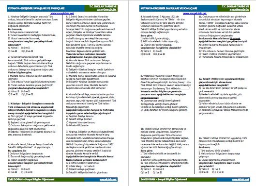 Kütahya-Eskişehir Savaşları ve Sonuçları Test