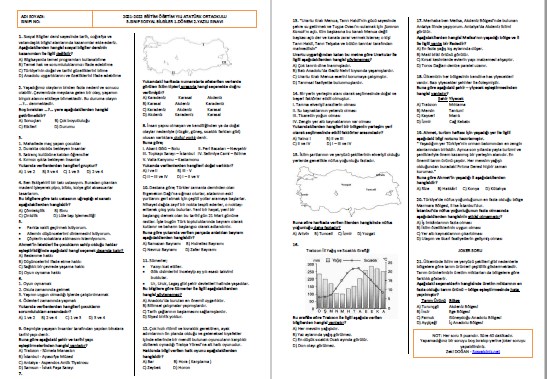 2021-2022 5.Sınıf Sosyal Bilgiler 1.Dönem 2.Yazılı-Test