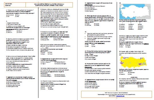 2021-2022 5.Sınıf Sosyal Bilgiler 1.Dönem 2.Yazılı