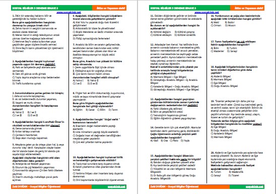 Sosyal Bilgiler 5 Deneme Sınavı 3
