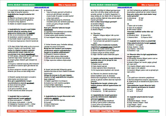 Sosyal Bilgiler 5 Deneme Sınavı 2