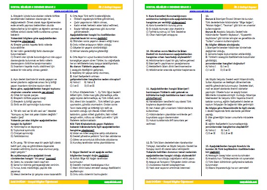 Sosyal Bilgiler 6 Deneme Sınavı 2