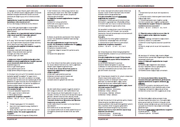 Sosyal Bilgiler 6 DYK Değerlendirme Sınavı ve Analizi