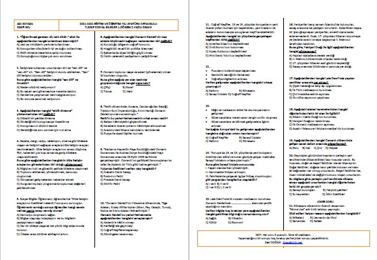 2021-2022 7.Sınıf Sosyal Bilgiler 1.Dönem 2.Yazılı-Test