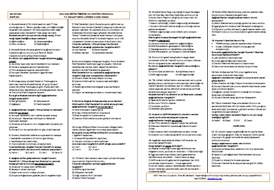 2021-2022 T.C.İnkılap Tarihi 1.Dönem 2.Sınavı
