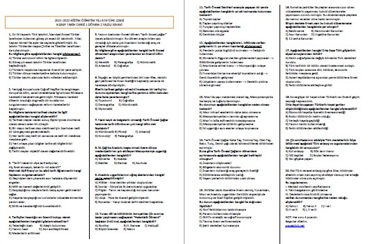 9-10-11. Sınıf Tarih 1.Dönem 2.Yazılıları