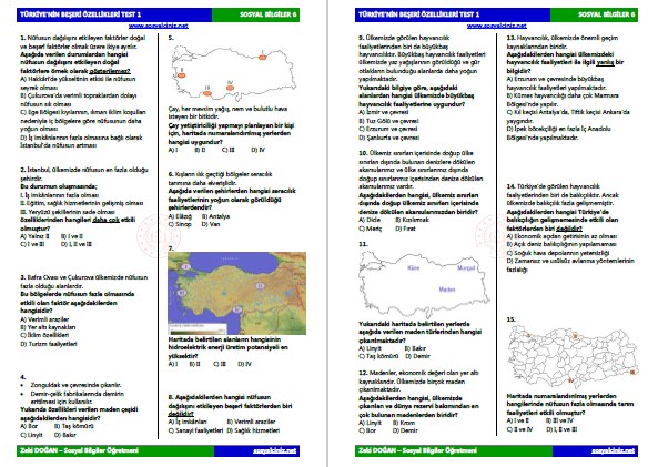 Türkiye’nin Beşeri Özellikleri Test 1