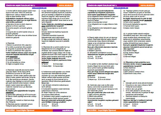 Türkiye’nin Beşeri Özellikleri Test 2