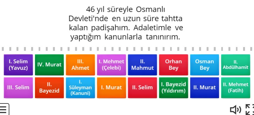 Ben Hangi Osmanlı Padişahıyım Online Eşleştirme
