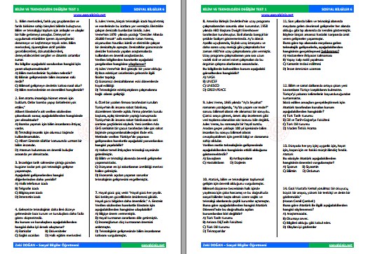 Bilim ve Teknolojide Değişim Test 1