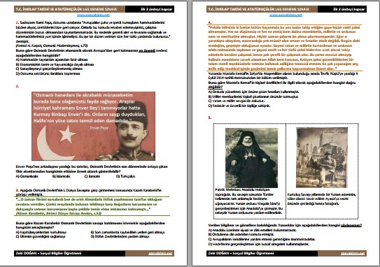 T.C. İnkılap Tarihi LGS Deneme Sınavı (I. Dönem Konuları)