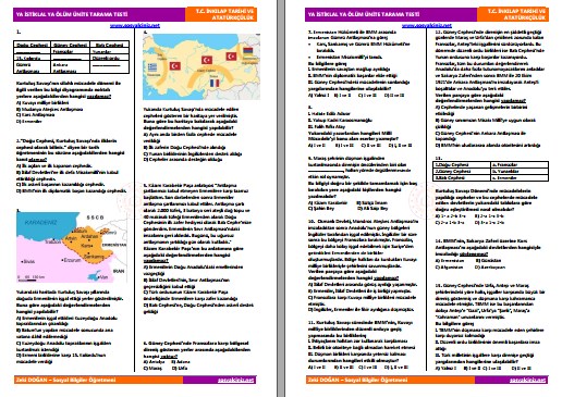 Ya İstiklal Ya Ölüm Ünite Tarama Testi 2