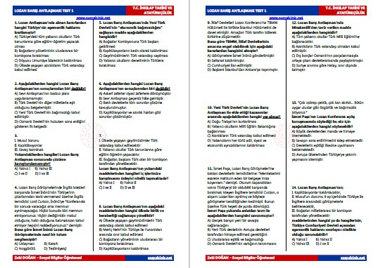Lozan Barış Antlaşması Test 2