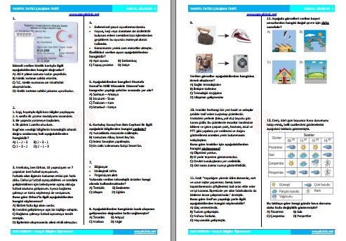 4.Sınıf Sosyal Bilgiler Yarıyıl Tatili Çalışma Testi(43 soru)
