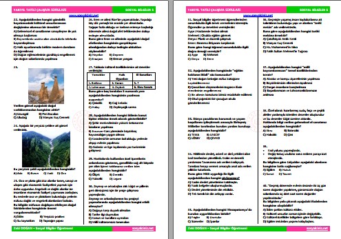 5.Sınıf Sosyal Bilgiler Yarıyıl Tatili Çalışma Testi (68 soru)
