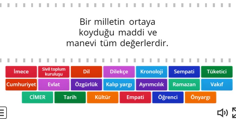 Sosyal Bilgiler 6 Birey ve Toplum Kavramlar Online Eşleştirme