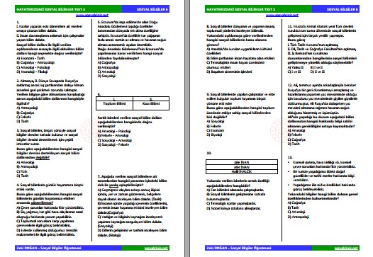 Hayatımızdaki Sosyal Bilimler Test 3