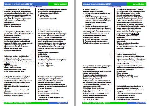 Yerleşme ve Seyahat Özgürlüğü Test