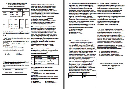 T.C. İnkılap Tarihi İlk 3 Ünite LGS Deneme Sınavı