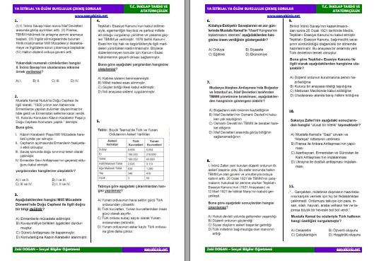 Ya İstiklal Ya Ölüm Bursluluk Çıkmış Sorular