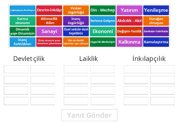 Atatürk İlkeleri Anahtar Kelimeler Online Eşleştirme 2
