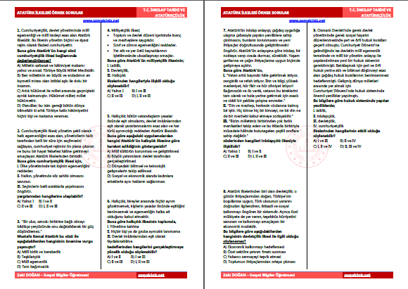 Atatürk İlkeleri Test-Örnek Sorular
