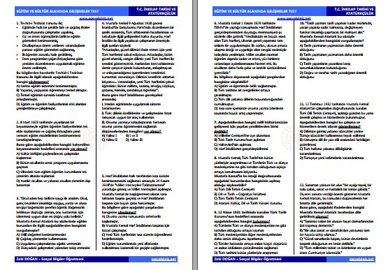 Eğitim ve Kültür Alanında Gelişmeler Test