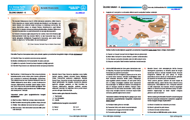 Sivas MEM T.C. İnkılap Tarihi İzleme Sınavları