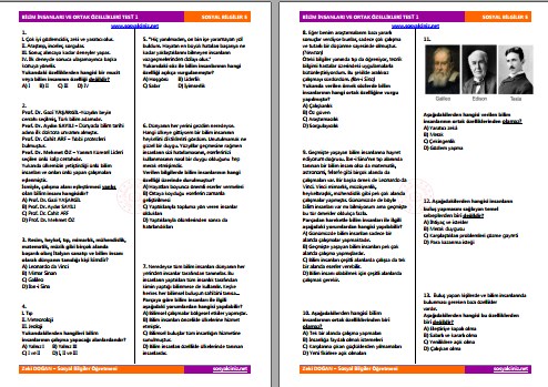 Bilim İnsanları ve Ortak Özellikleri Test