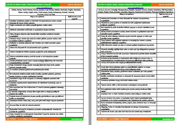 Sosyal Bilgiler Kültür ve Miras Pekiştirme Etkinliği