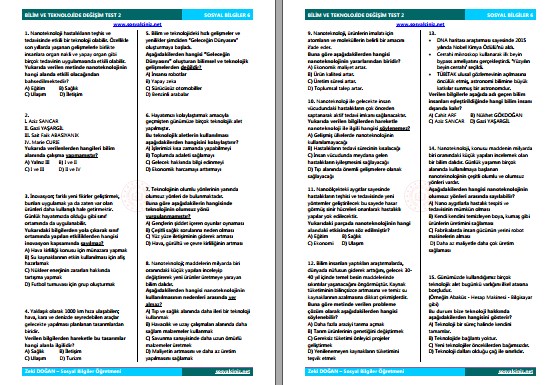 Bilim ve Teknolojide Değişim Test 3
