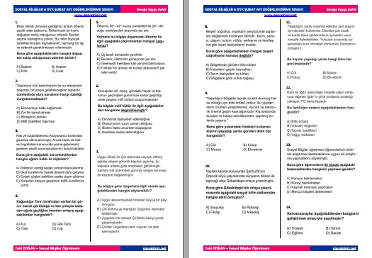 Sosyal Bilgiler 6 Şubat Değerlendirme Sınavı