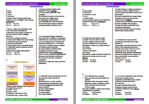 Kaynaklarımızı Doğru Kullanıyorum Test