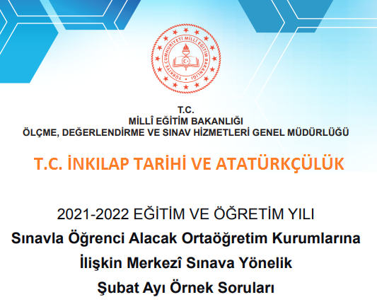Şubat 2022 T.C. İnkılap Tarihi LGS Örnek Sorular