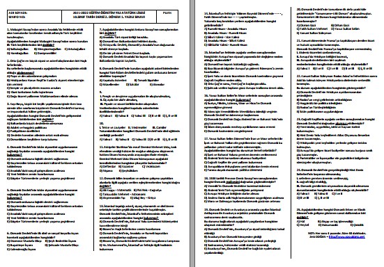2021-2022 10. Sınıf Tarih 2. Dönem 1. Yazılı