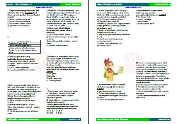 Bilinçli Tüketici Olalım Test