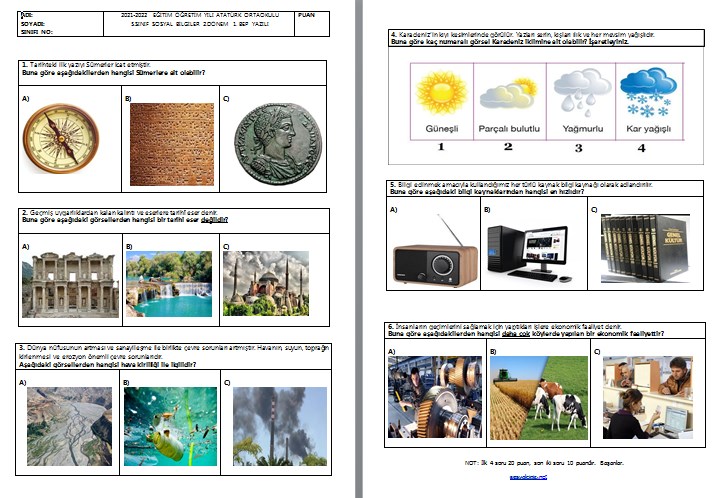 2021-2022 5. Sınıf Sosyal Bilgiler BEP 2. Dönem 1. Yazılı