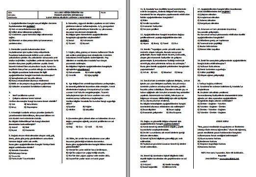 2021-2022 5. Sınıf Sosyal Bilgiler 2. Dönem 1. Yazılı Sınavı