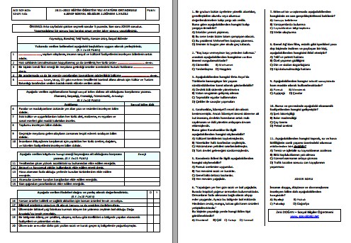 2021-2022 6.Sınıf Sosyal Bilgiler 2.Dönem 1.Yazılı