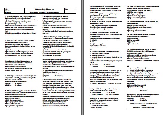 2021-2022 6. Sınıf Sosyal Bilgiler 2. Dönem 1. Yazılı Sınavı