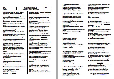 2021-2022 7. Sınıf Türkçe 2. Dönem 1. Yazılı