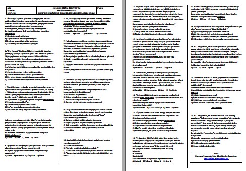2021-2022 8. Sınıf Din Kültürü ve Ahlak Bilgisi 2. Dönem 1. Yazılı