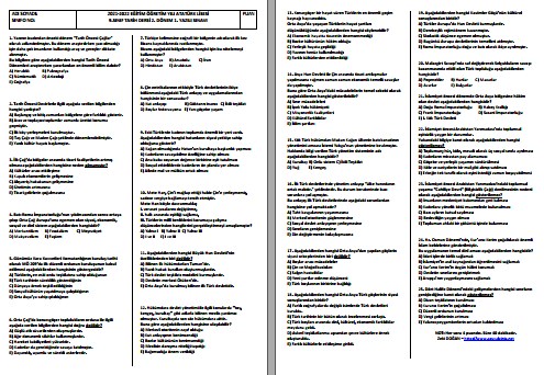 2021-2022 9. Sınıf Tarih 2. Dönem 1. Yazılı
